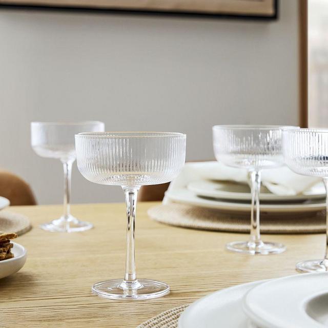 Fluted Glassware, Coupe Glass, Set of 4