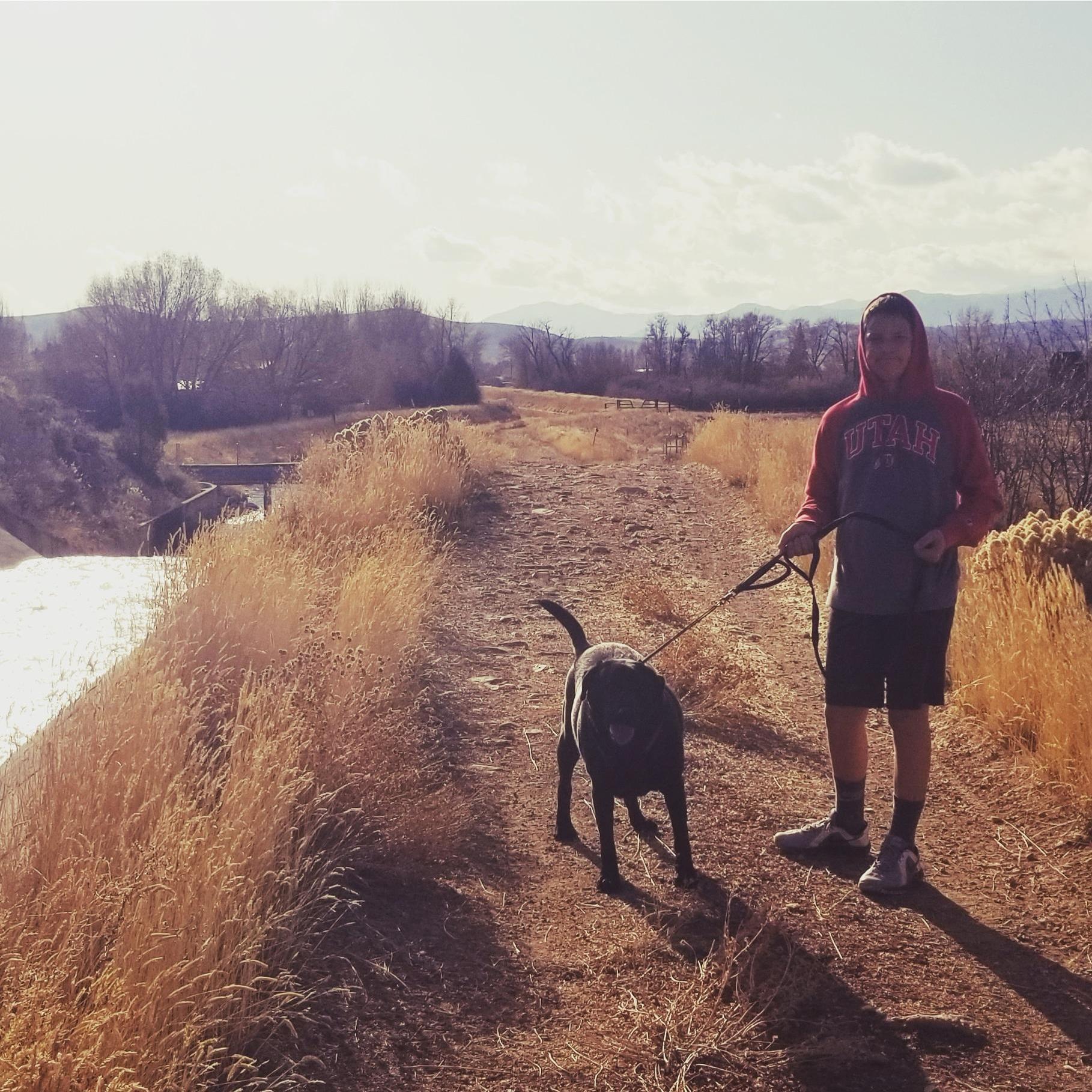 Noah and Coal on a walk