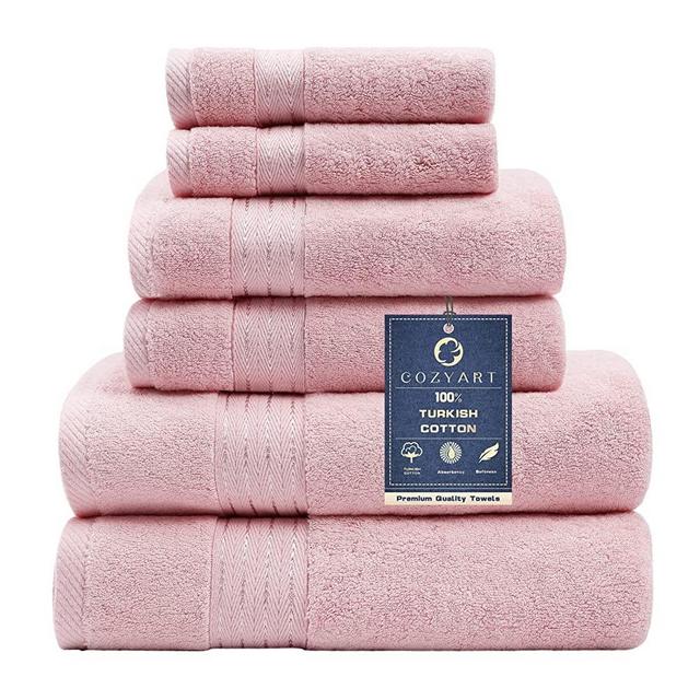 COZYART Pink Bathroom Towels, Prime 100% Turkish Cotton Bath Towel Sets for Bathroom, Super Soft Highly Absorbent, 650 GSM Luxury Bath Towels Set with 2 Bath Towel, 2 Hand Towel, 2 Washcloths
