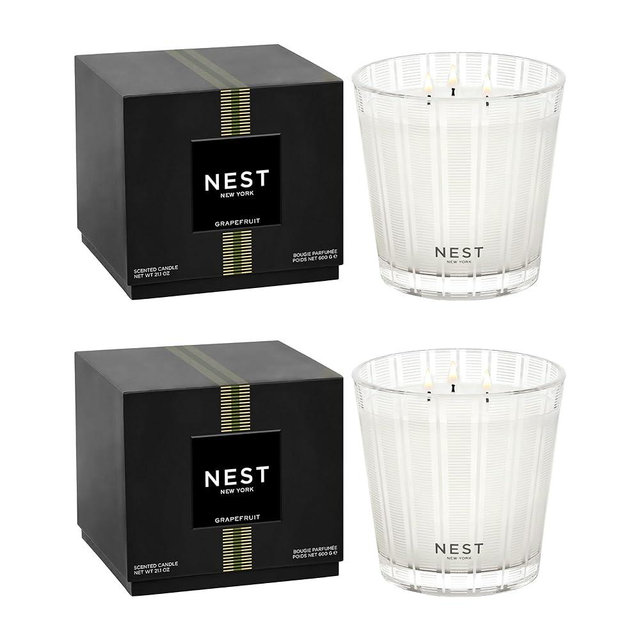 NEST New York Scented 3-Wick Candle, Grapefruit - 21.2 oz, Pack of 2 - Up to 100-Hour Burn Time - Reusable Glass Vessel