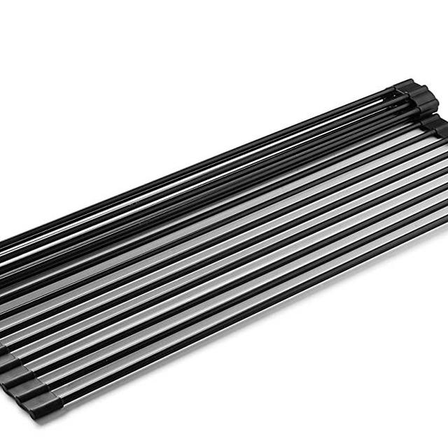 Bellemain Over-The-Sink Roll-Up Dish Drying Rack, Multi-Use Drying, Draining, Trivet (Black, Large)