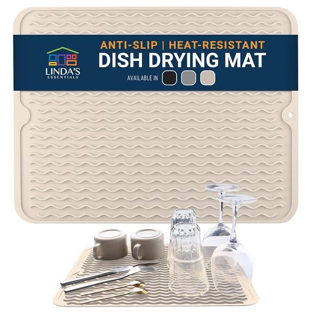 Silicone Dish Drying Mat, Multi-Use Dish Drying Mats For Kitchen Counter, Drying Matt Kitchen Counter, Multi-Use Dish Mat Drying Kitchen Mat, 18 x 16 Inches Drying Mat by Linda’s Essentials, Beige