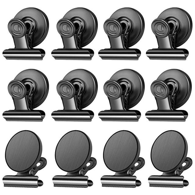 12Pack Fridge Magnets Refrigerator Magnets Magnetic Clips Heavy Duty for Fridge, Clips Magnets Whiteboard Magnets Clips Detailed List Display Paper Fasteners on Home& Office& Teaching (Black, 12)