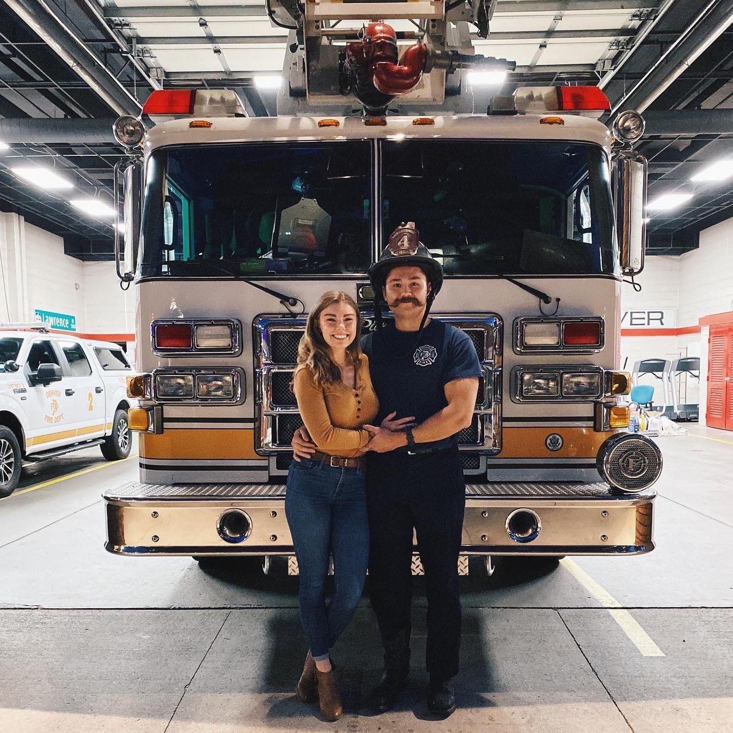 Posing in front of Truck 4, Jordan's first assignment in the Denver Fire Department
