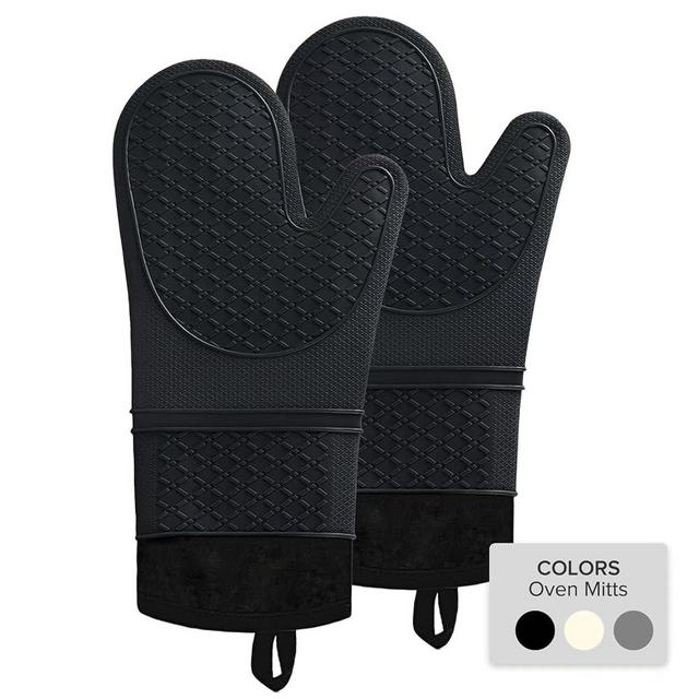 Mizuosre Silicone Oven Mitts, 2PACK Oven Mitts Heat Resistant 500F, Oven Gloves with Non-Slip Textured Grip Waterproof, Perfect for BBQ, Baking and Cooking, 13.3 in, Black