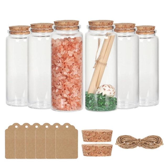 Miukada Small Glass Jars with Cork Lids 150 ml, Glass Vials with Corks 6 Pack, Potion Bottles, Sand Jars, Spell Jars, Seashell Jars, Small Glass Bottles for Crafts, Decoration, Party Favors