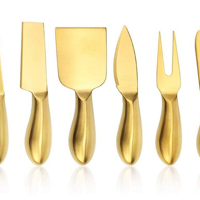 Premium 6-Piece Golden Cheese Knife Set, Stainless Steel Cheese Cutter Cheese Fork Slicer,Cheese Tool Collection, Cheese Spreaders for Christmas Gift