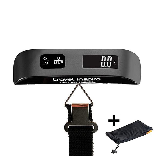 travel inspira Digital Luggage Scales with Overweight Alert White Backlight LCD Display 110LB / 50KG - Black