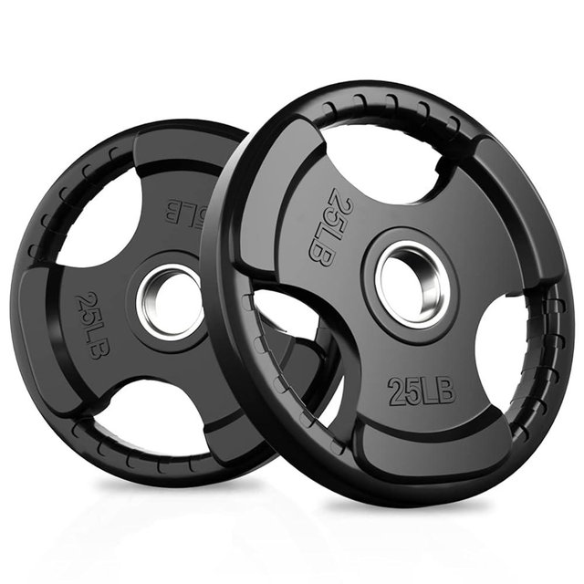 RitFit Weight Plates for Barbell, 2-Inch Olympic Rubber Grip Plates for Weightlifting and Strength Training in Home & Gym, Single, Pair and Sets
