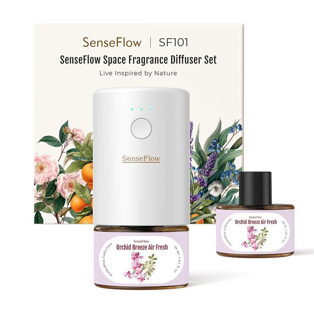SenseFlow SF101 Pro Plug In Air Freshener, Waterless Essential Oil Diffuser, Non-Toxic Aroma Diffuser, Adjustable 120-Day Natural Scent Mist, Covers 1000 Sq Ft- Free 30ml Orchid Breeze Air Fresh
