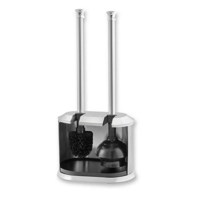 Alumiluxe Rust-Proof Toilet Bowl Brush and Plunger Set in Two-Tone...