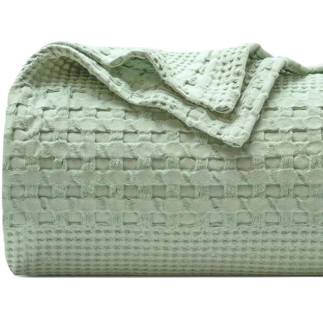PHF 100% Cotton Waffle Weave Blanket King Size - Washed Soft Lightweight Blanket for All Season - Breathable and Skin-Friendly Blanket for Couch Bed Sofa 108"x90" - Sage Green