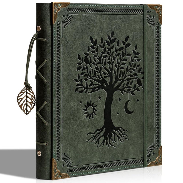 Vintage Photo Album 4x6 Leather Scrapbook Album with Writing Space 120 Photos & 30 Sheets DIY Paper Memory Albums Book for Anniversary Travel Vacation Family Tree, Green