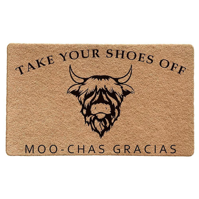 LUVADIAN Take Your Your Shoes Off Door Mat, Funny Highland Cow Welcome Mats for Front Door, Shoes Off Doormat, Please Remove Your Shoes Doormat, Funny Front Door Mats Outdoor Entrance, 17x30 Inch