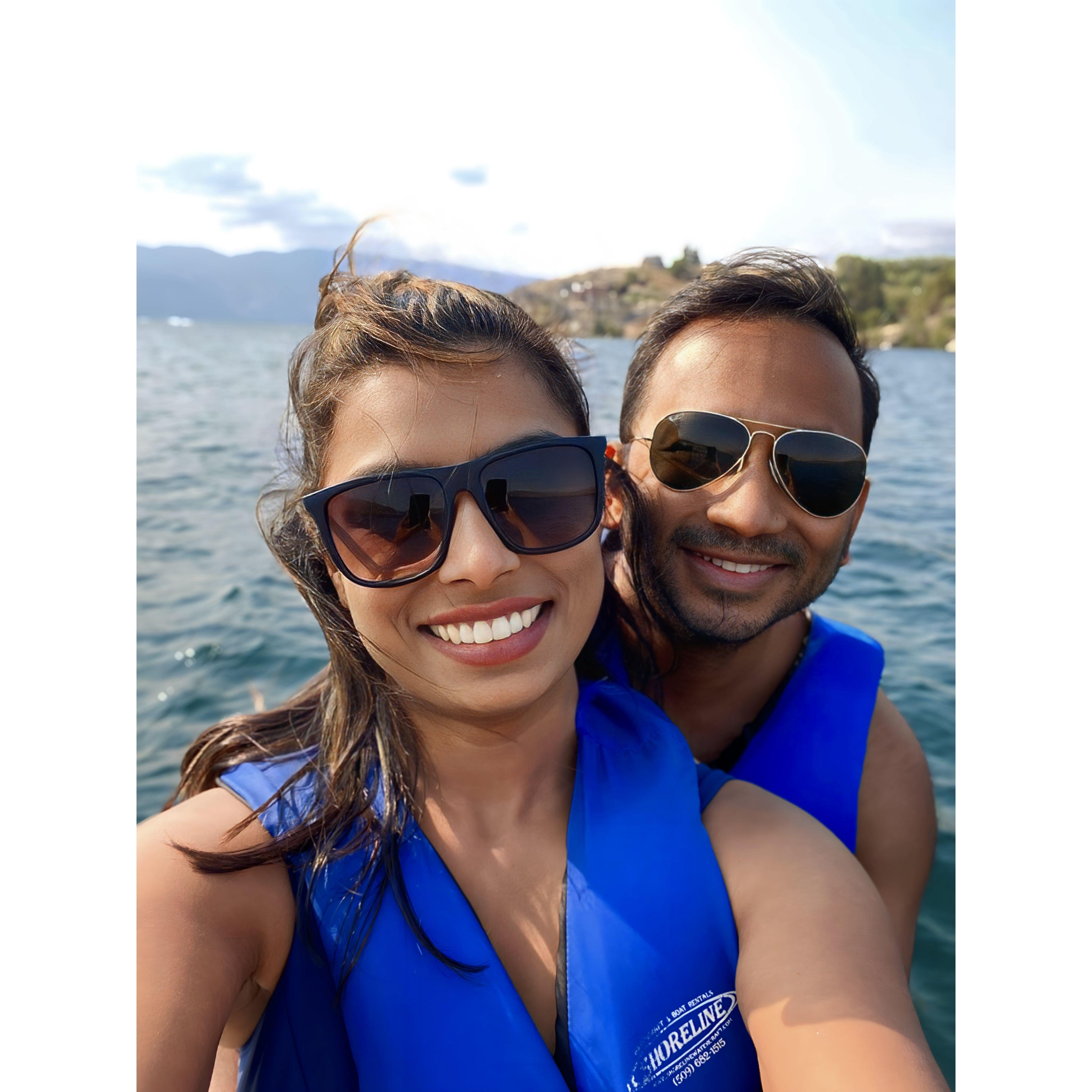 Testing each other's trust in one another while jetskiing in Lake Chelan, WA