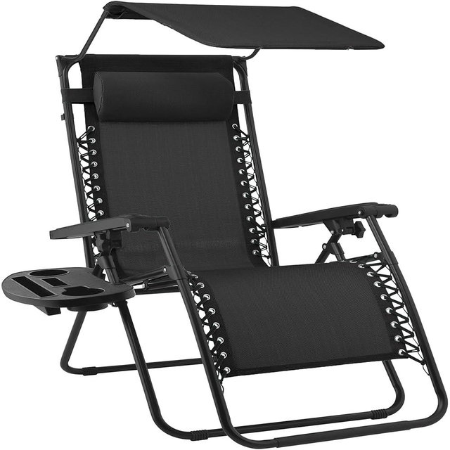 Best Choice Products 30” Wide Folding Zero Gravity Outdoor Recliner Patio Lounge Chair w/Adjustable Canopy Shade, Headrest, Side Accessory Tray - Black