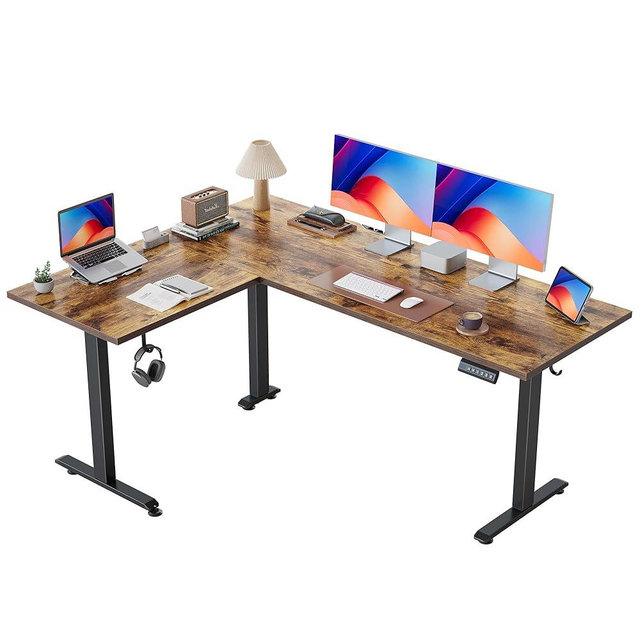 Agilestic L Shaped Standing Desk 63 inch Adjustable Height, Electric Corner Standing Desk, Sit Stand Computer Table with Splice Board, Rustic Brown