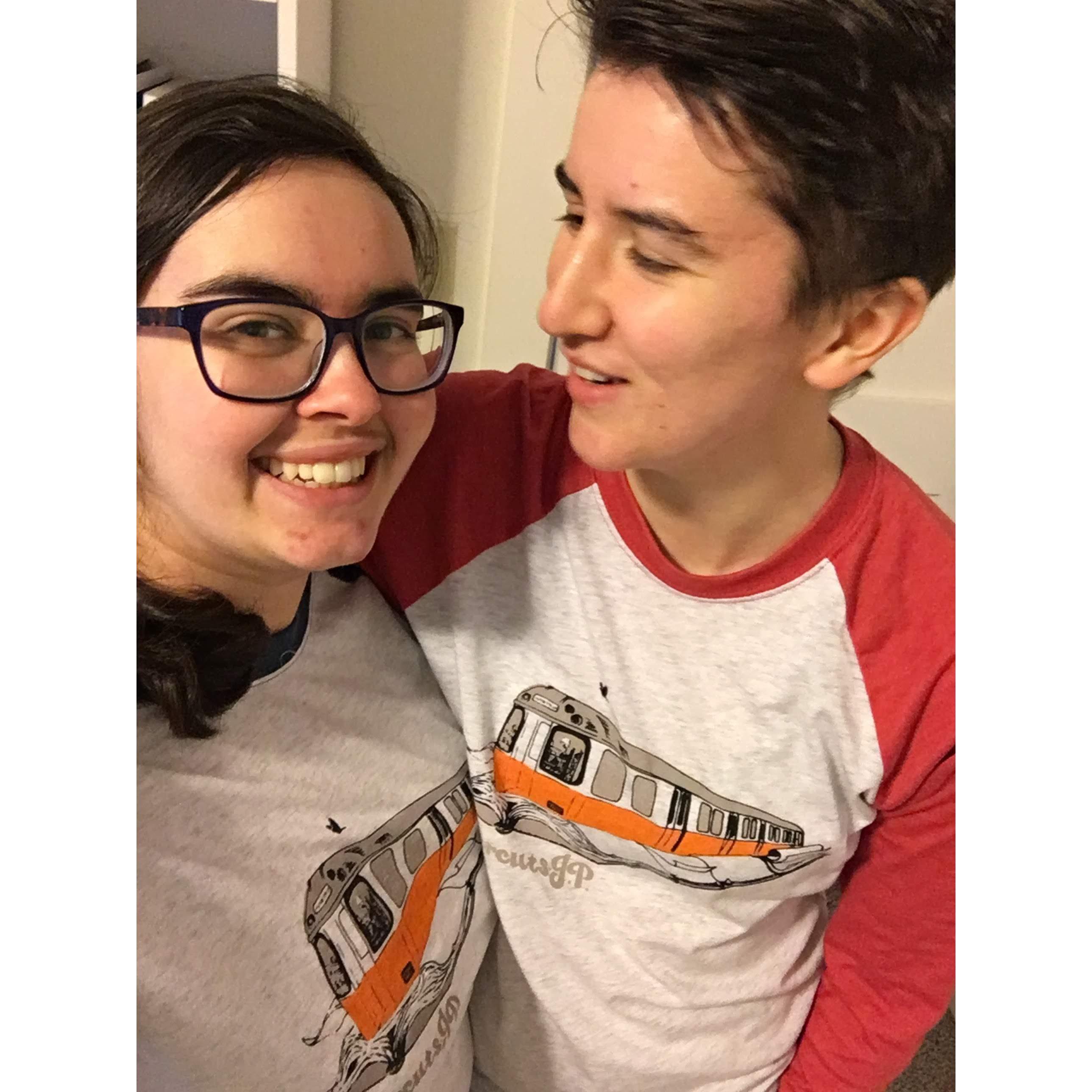 Matching bookstore shirts, spring 2020