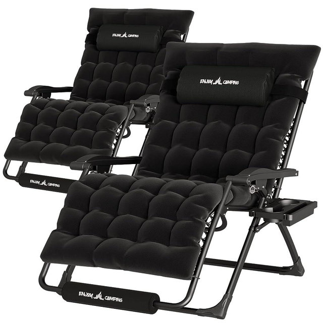 UDPATIO Oversized Zero Gravity Chair Set of 2, 33In XXL Patio Reclining Chair with Cushion, Outdoor Folding Adjustable Recliner with Cup Holder, Foot Rest & Padded Headrest, Support 500LB
