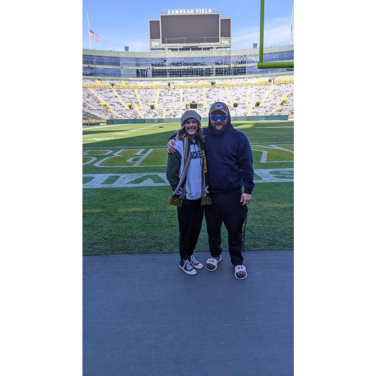 Fulfilling a life long dream of stepping onto the field where the greatest team in the NFL plays! GPG!!!!!