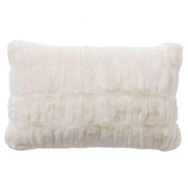 Faux Fur Lumbar Pillow Cover, 16x26", Ivory Ruched