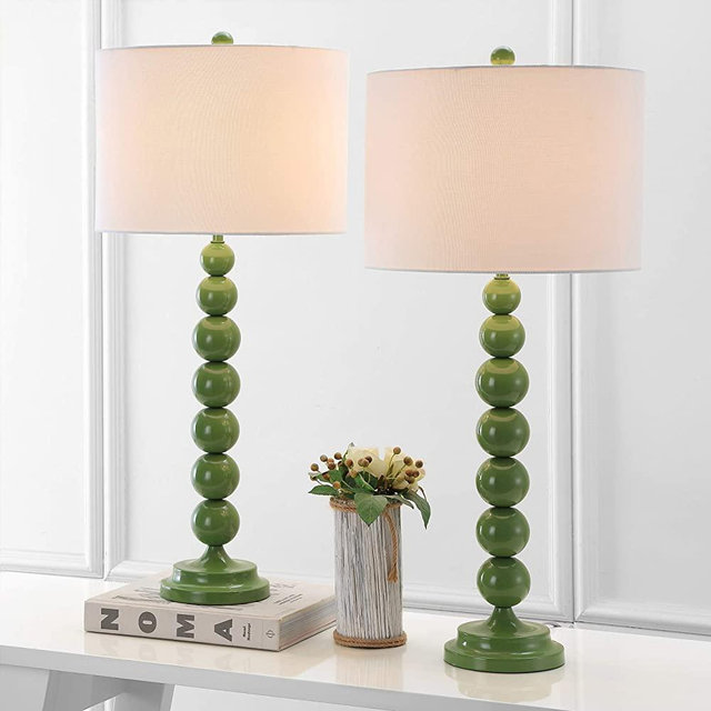 Safavieh Lighting Collection Jenna Green Stacked Ball 32-inch Bedroom Living Room Home Office Desk Nightstand Table Lamp (Set of 2) - LED Bulbs Included