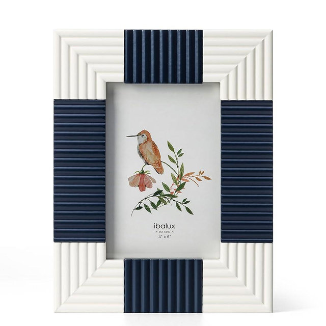ibalux 4x6 Picture Frame Photo Frame, Made of Solid Wood with Real Glass, Vertical and Horizontal Formats for Wall Hanging or Tabletop Display, Blue and White Color-Block