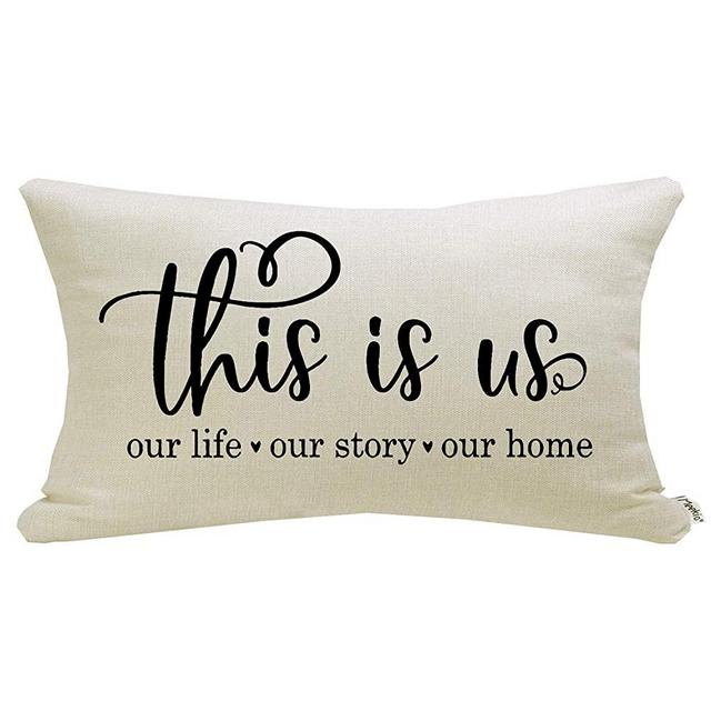 Meekio Farmhouse Pillow Covers with This is Us Quote 12 x 20 inch Farmhouse Rustic Décor Lumbar Pillow Covers with Saying Housewarming Gifts Family Room Décor