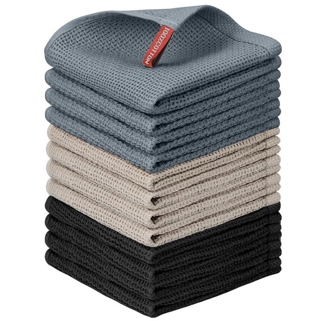 Nialnant 12 Pack Dish Towels,100% Cotton Kitchen Towels,Soft and Absorbent Kitchen Dish Rags, Dish Towels for Washing Dishes-12x12 Inch