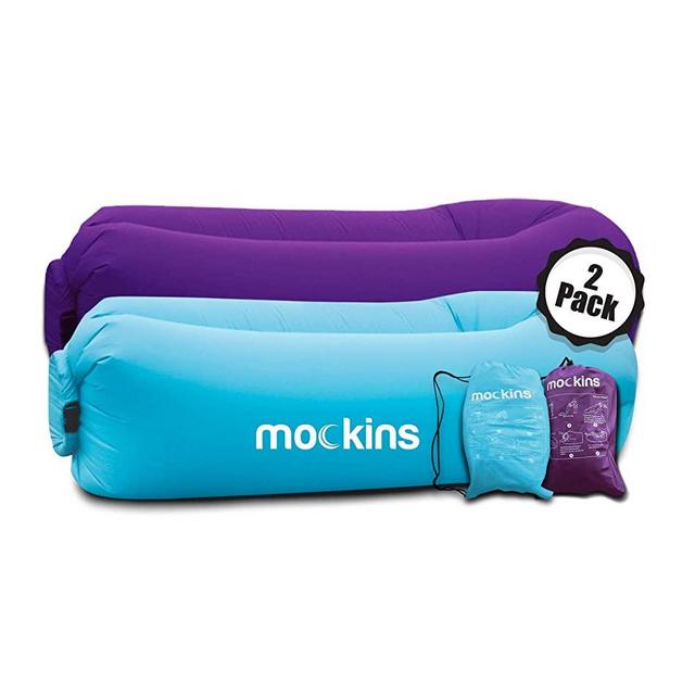 Mockins 2 Pack Blue & Purple Inflatable Lounger Hangout Sofa Bed with Travel Bag Pouch The Portable Inflatable Couch Air Lounger is Perfect for Music Festivals Or Camping Accessories