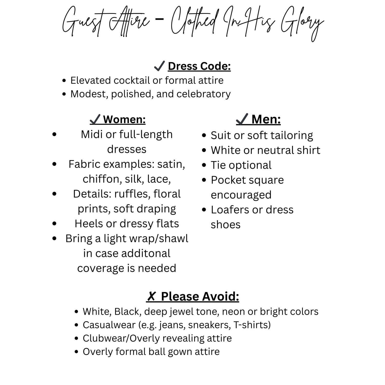 Guest Attire Informational Sheet