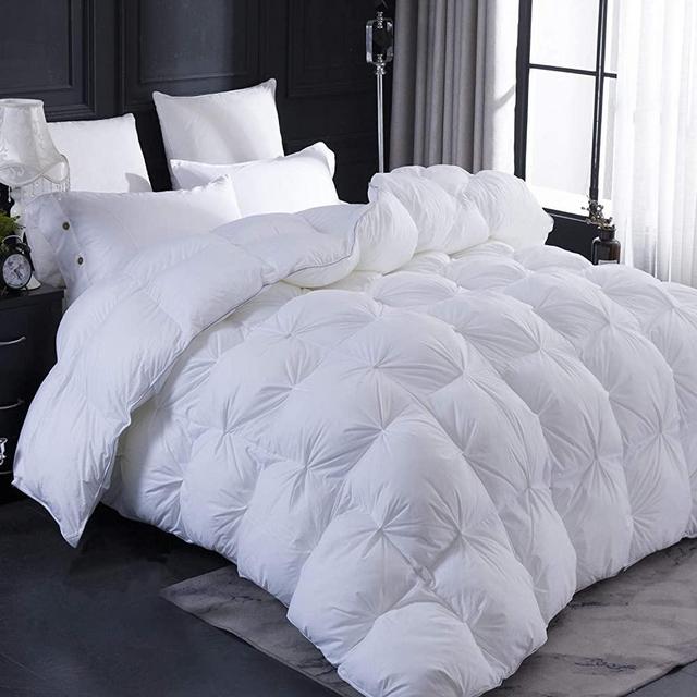 LESNNCIER Super Soft White Goose Down Comforter,100% Cotton Fabric - Beautiful Pinch Pleat Design Comforter - Baffle Box Construction Duvet,750+ Fill Power (Queen 90x90)