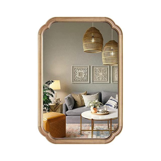 WallBeyond 24" x 36" Rounded Corner Arch Wall Mirror with Wood Frame for Entryway, Living Room or Bedroom Home Decor - Light Woodgrain [24" x 36" Natural Color]