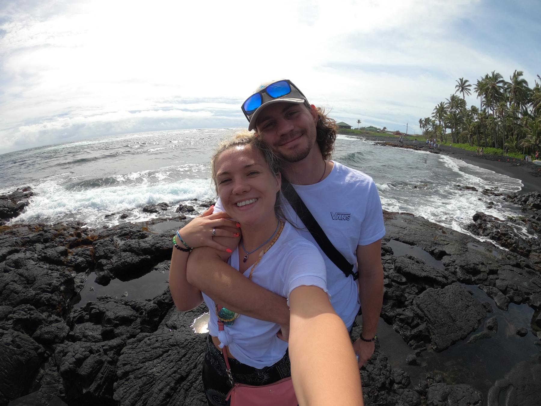 Punaluʻu Beach - black sand beach on the big island in Hawaii. January 2020