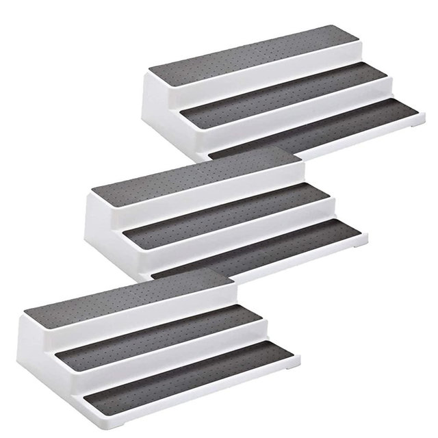 3pcs/pack Non Skid 3 Tier Lazy Susan Waterproof White Grey Silicon Surface Spice Racks Kitchen Can Shelf Home Office Organization , 14.5"(W) X 9.5"(D) Countertop Organizer Bathroom Storage Pantry Cabinet