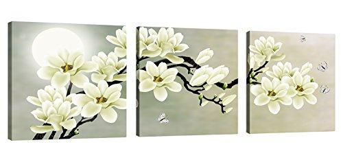 Natural art – White Magnolia & Butterfly Under The Moon Modern Giclee Canvas Prints Paintings to Photo Printed Artwork for Wall Decor