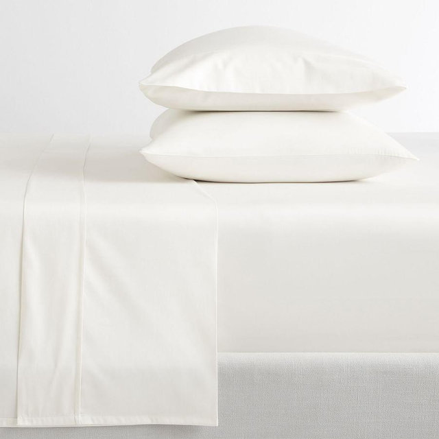 PB Essential 300-Thread-Count Flat Sateen Sheet, King, Flat Sheet, Classic Ivory