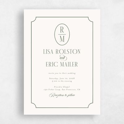 Beige Bordered Wedding Invitation - Idalia Portrait