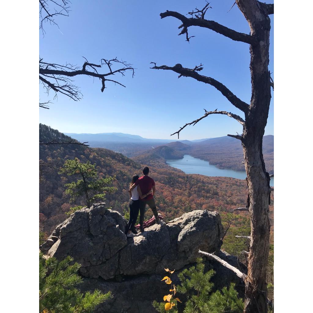 Madhav and Nidhi hiking at Carvins Cove in Roanoke, Virginia. November 2020.