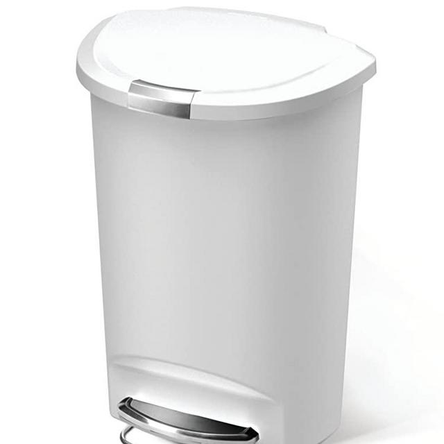 simplehuman 50 Liter / 13 Gallon Semi-Round Kitchen Step, White Plastic with Secure Slide Lock Trash can