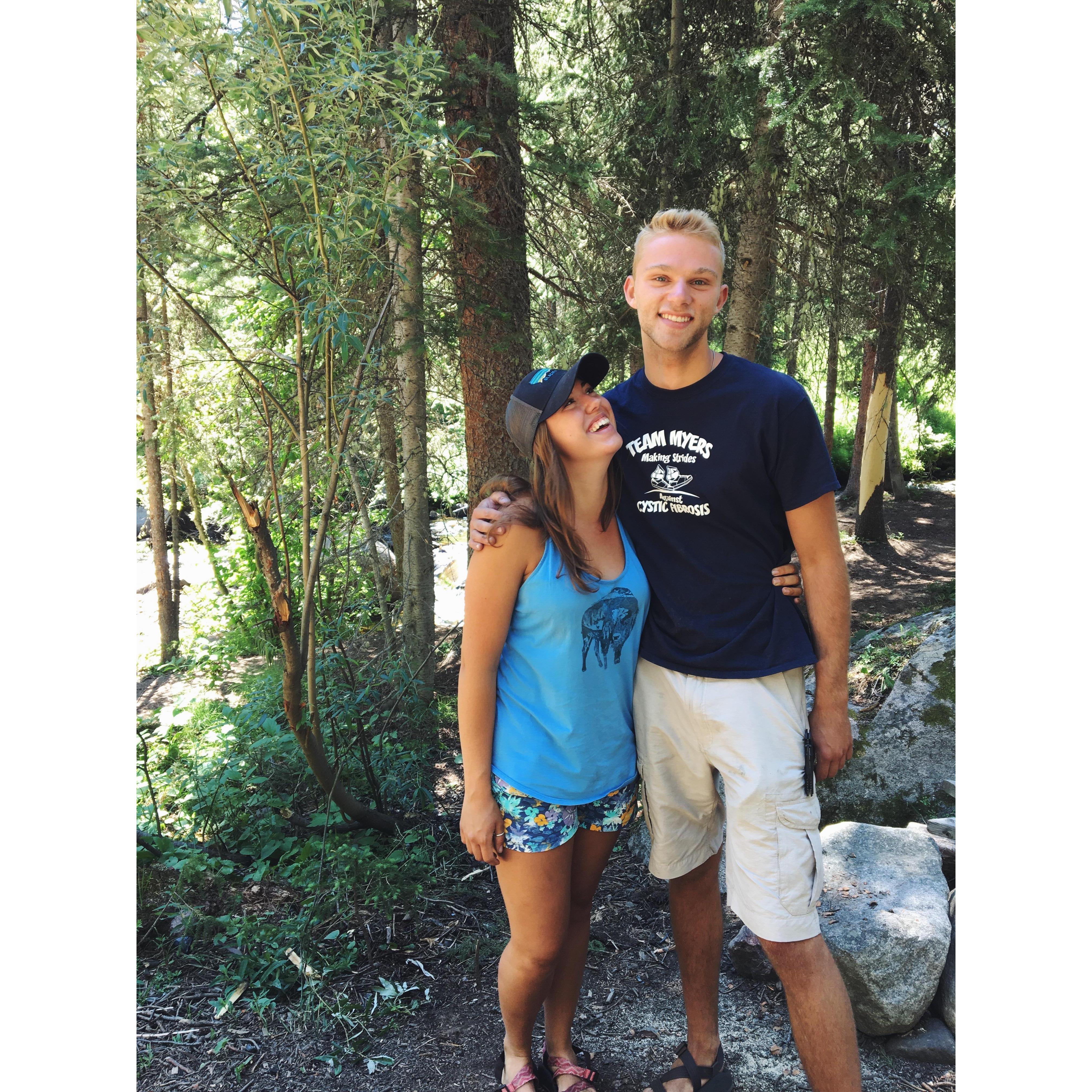 Our first picture together: Camping for Abbie's birthday. Nothing like seeing each other greasy and smelly after only a few days of dating...