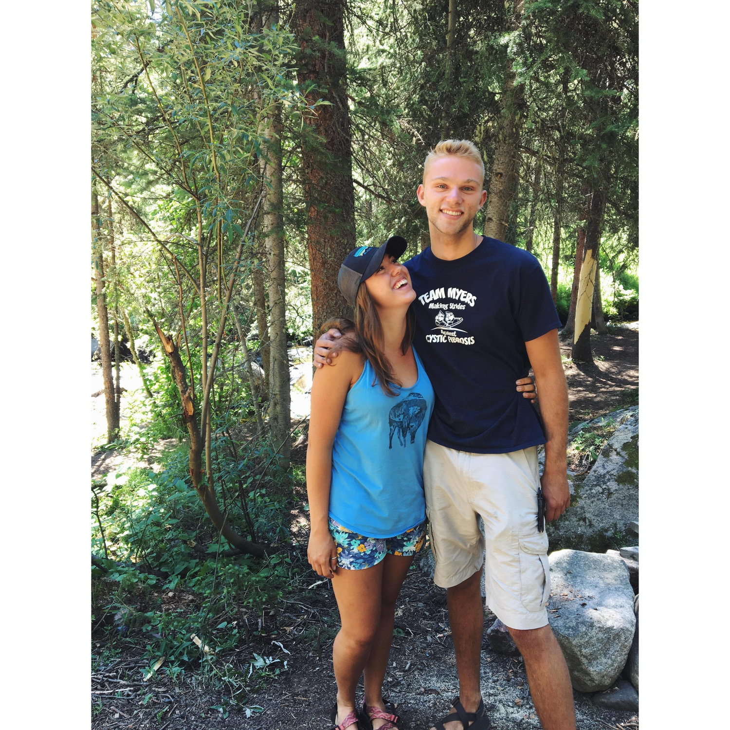 Our first picture together: Camping for Abbie's birthday. Nothing like seeing each other greasy and smelly after only a few days of dating...