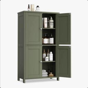 Adjustable Shelf Storage Cabinet, 4-Door Organizer For Multipurpose Use In Living Room, Kitchen, Bathroom & Entryway - Green