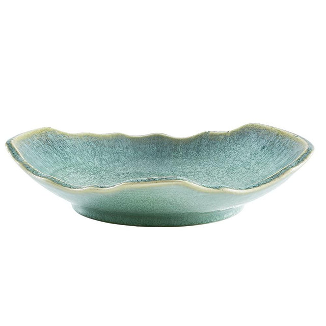 VOMANA Ceramic Decorative Dish, Green Pottery Decorative Bowl, Porcelain Versatile Centerpiece Gift Decor, Key Bowl with Green Glaze for Decor Entryway Table Living Room Dining Table (12'' Dish)