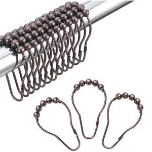 Shower Curtain Hooks, Decorative Bronze Shower Curtain Hooks,Stainless Steel Rust-Resistant Shower Hooks for Curtains-Set of 12