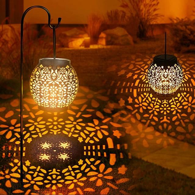 Brizled Solar Lantern Lights, 2 Pack Outdoor LED Solar Hanging Lantern Lights with Star Projection, Warm White Solar Garden Lights Retro Table Lantern Lights Waterproof for Garden Patio Courtyard Path