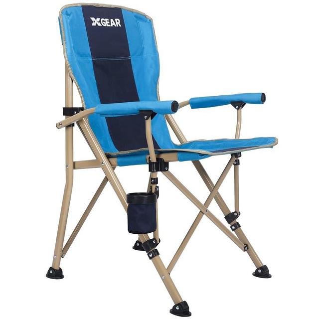 XGEAR Camping Chair with Padded Hard Armrest, Sturdy Folding Camp Chair with Cup Holder, Storage Pockets Carry Bag Included, Support to 400 lbs (1-Light Blue)
