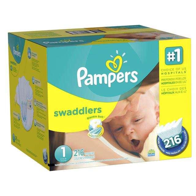 Pampers Swaddlers Diapers Newborn Size 1 (8-14 lb) 216 Count (old version) (Packaging May Vary)