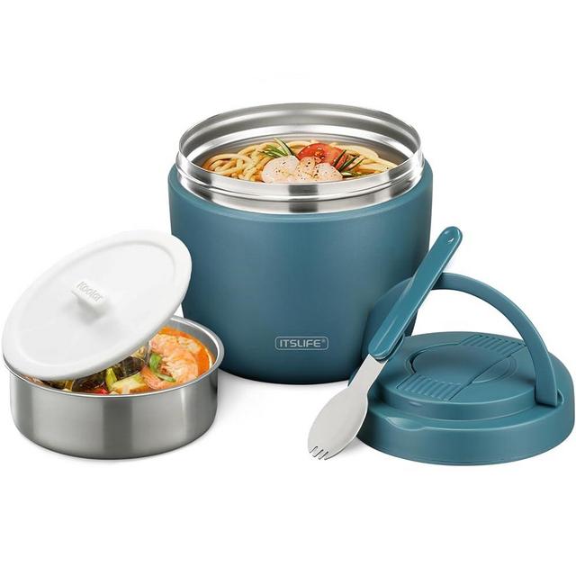 Soup Thermo for Hot Food Adults 32OZ Lunch Containers Wide Mouth Hot Food Jar Vacuum Insulated Stainless Steel Bento Box Leakproof with Spoon (Light Blue)