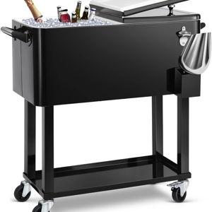 EDOSTORY 80 Quart Rolling Ice Chest Cooler Cart,Patio Backyard Party Drink Beverage Bar Stand Up Cooler Trolley with Ice Scoop